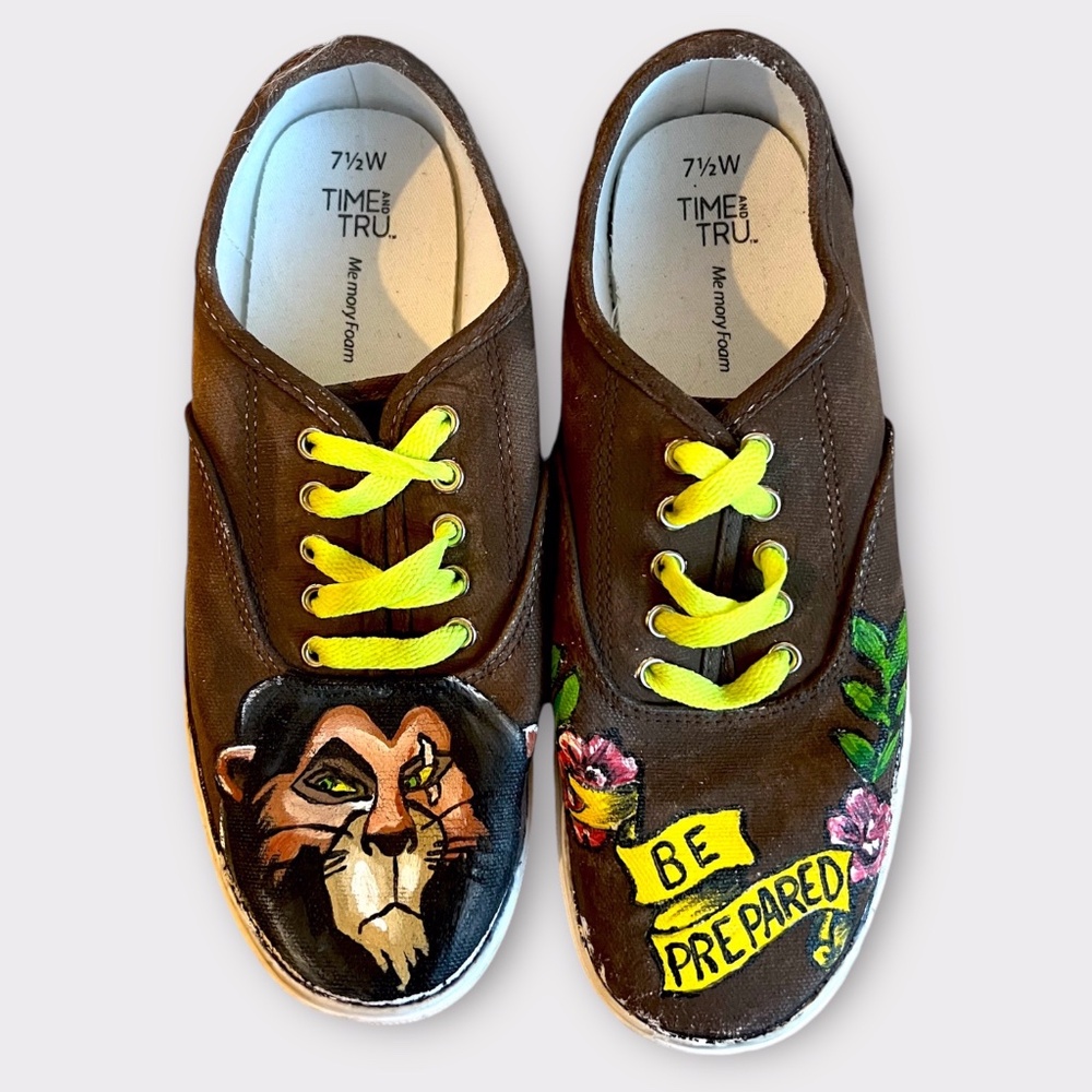 Hand Painted Lion King Scar "Be Prepared" Sneakers Sz 7.5